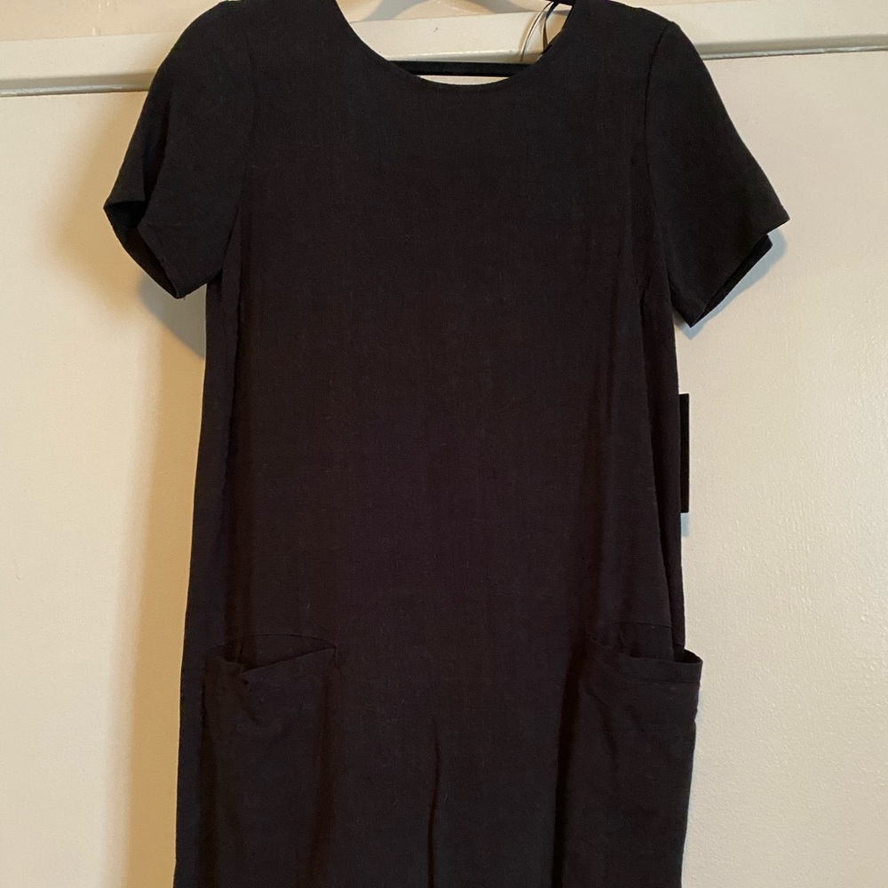 Black Linen Dress with Pockets